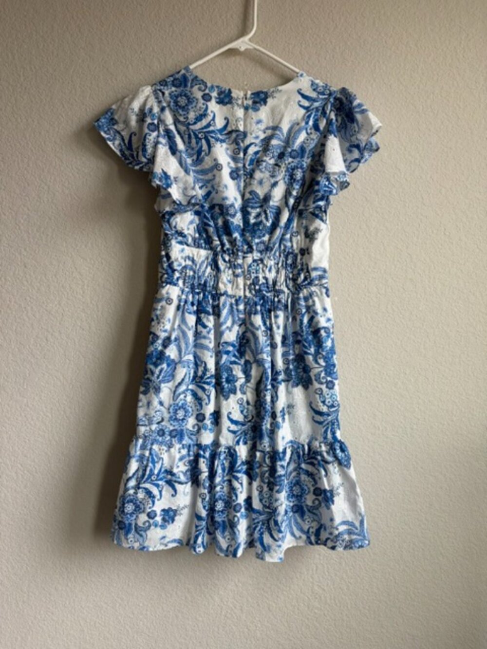 Eliza J Blue/White Floral Eyelet Fit & Flare Mini Dress Women’s Sz 2 Cottagecore - Picture 4 of 10